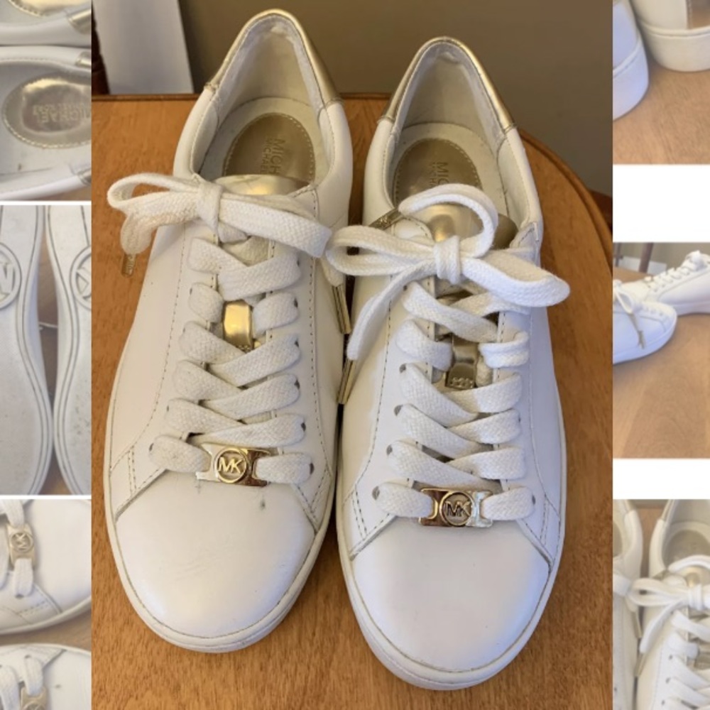 Michael Kors Irving White and Gold Shoes Sneakers Trainers Womens Size 5 US
